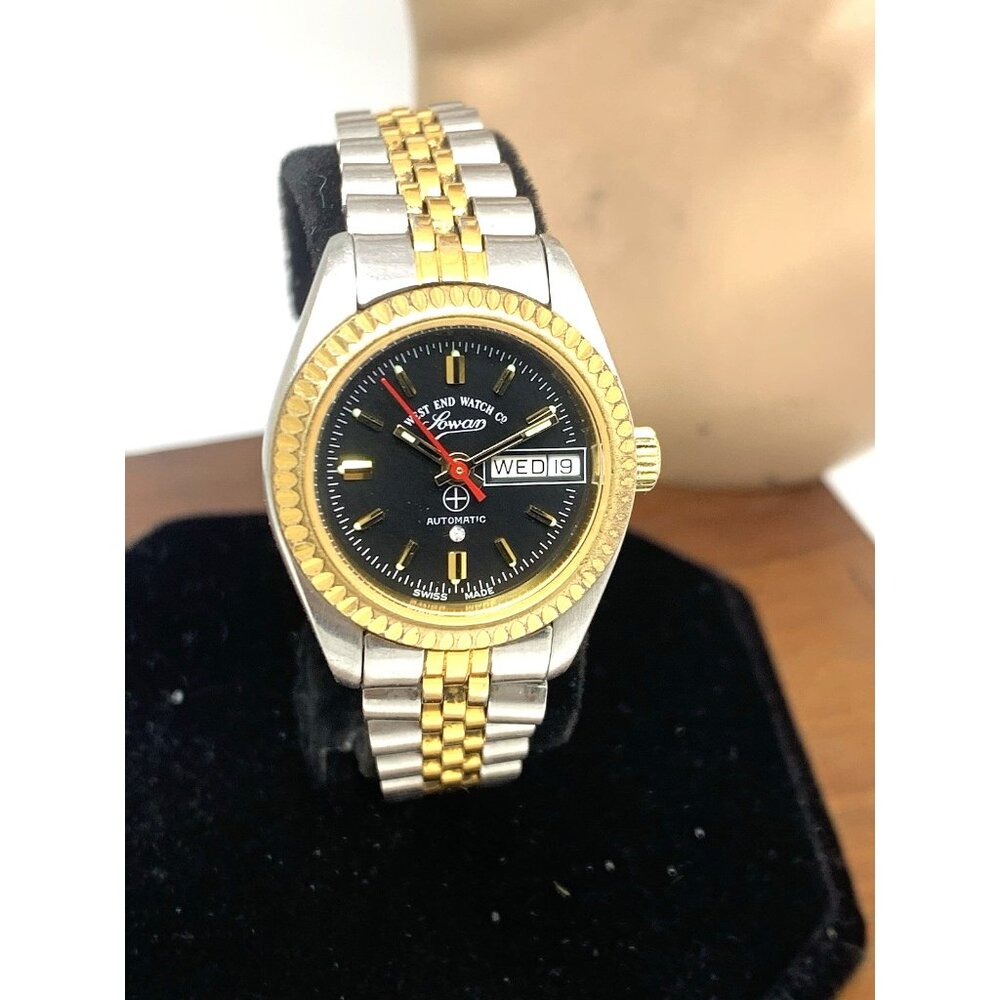 West End Womens Watch Vintage Swiss Automatic Black Dial Two Tone Steel 26mm